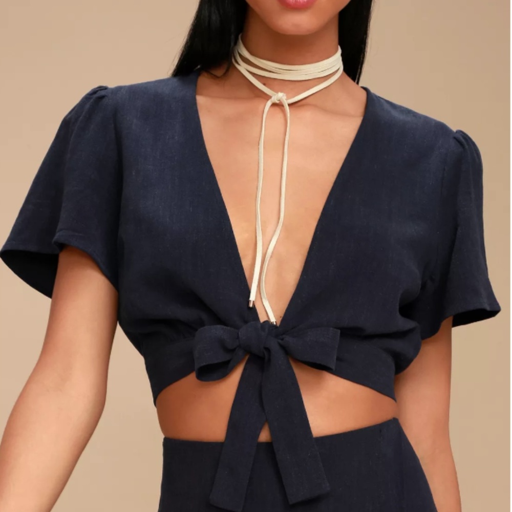 Lulus Navy Blue Cropped Wrap Top